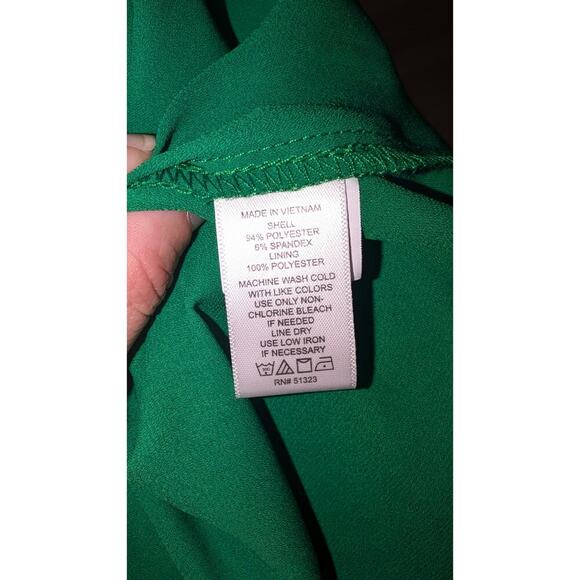 CeCe Ruffle Neck Short Sleeve Godet A-Line Dress‎ Women's 2 Lush Green Back Zip - Picture 6 of 10